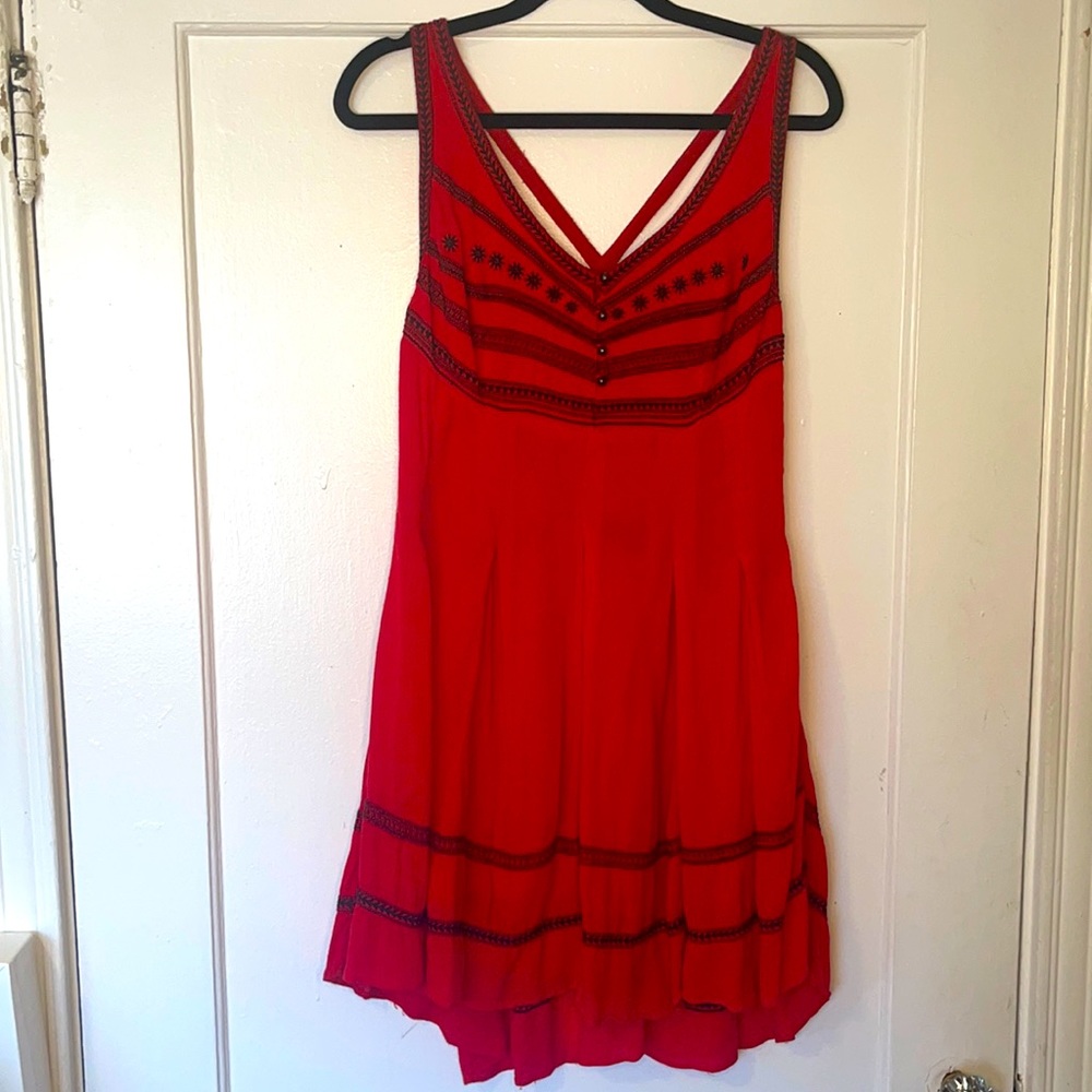 Free People Red Embroidered Dress